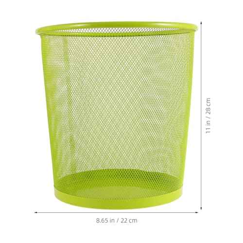 Ciieeo Green Mesh Trash Cans Mesh Office Trash Can Open Top Metal Wire Wastebaskets Waste Basket for Near Desk Garbage Can Recycling Garbage Container Bin 26.5x28cm