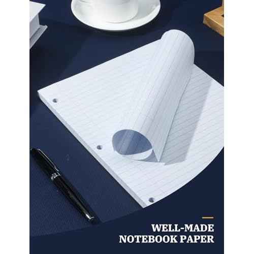 Loose Leaf Paper, 100 Sheets Notebook Paper, Binder Lined Paper Wide Ruled, 8.5'' x 11'' Loose Leaf, 3-Hole Punched Filler Writing Paper, 3-Ring Binder Note Papers, White