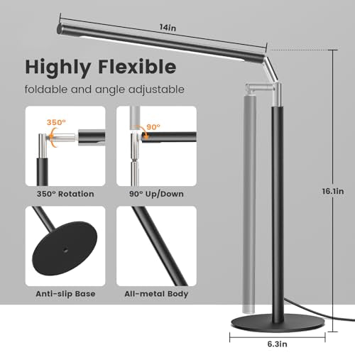 SIBRILLE Black Metal Dimmable LED Desk Lamp - 16-inch Adjustable Brightness & Color