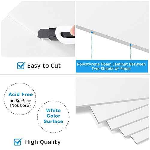 Tenceur 20 Pcs Large Foam Boards Bulk Foam Core Backing Board 3/16 Inch Thickness Foam Core Board Foam Poster Boards for Presentations, School, Office, Art Projects(White,20 x 30 x 3/16 Inches)