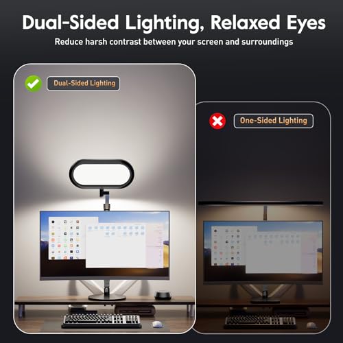 Premium LED Desk Lamp for Home Office ? Eye-Caring Double Side Light with Knob Remote, Stepless Dimming & Color, Memory, Metal Table Lamp for Zoom, Studying, Video Conference, Flicker-Free, Glare-Free