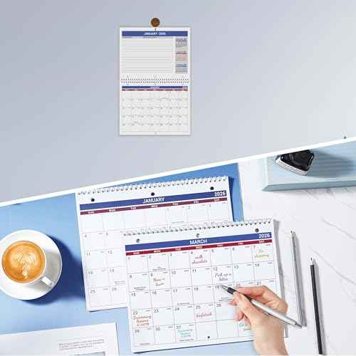 2026 Calendar - 2026 Wall Calendar, Jan. 2026 - Dec. 2026, 8.5" x 11", Memoranda Lined Pages with Thick Paper, Twin-Wire Binding, Holidays, Julian Dates