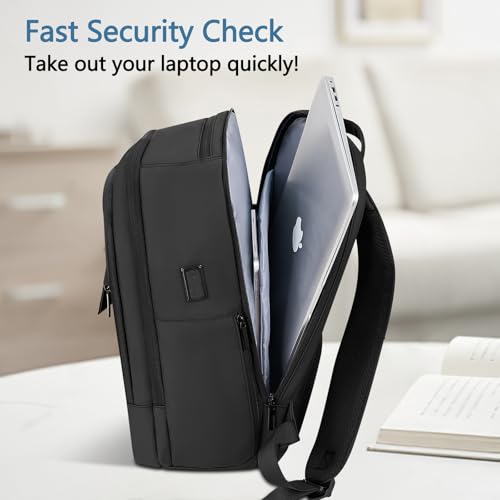 Backpack for Men Business Travel Laptop Backpack with USB Charger Lightweight Anti-Theft Water-Resistant Fits 15.6 Inch Laptop for Commute Travel Daily Work College with Small Bag-Black