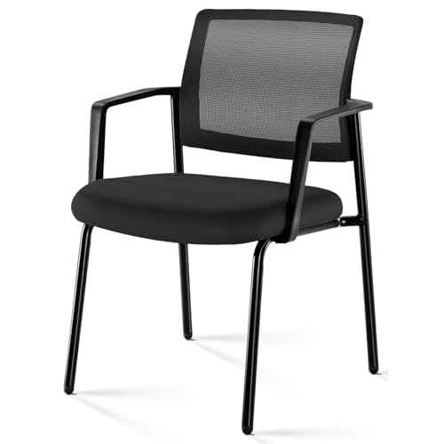 Sweetcrispy Stackable Mesh Guest Reception Chairs - Ergonomic Lumbar Support for Waiting Conference Meeting Room, Office School Lobby and Church, Space Saving, Black