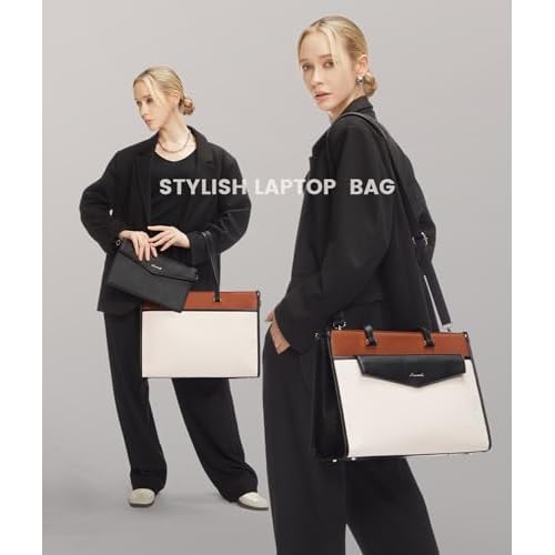 LOVEVOOK Laptop Bag for Women, 15.6'' Laptop Tote Purse 2-in-1 Professional Work Bag Business Briefcase with Clutch Purse, Waterproof Leather Computer Handbag for Teacher Office Travel