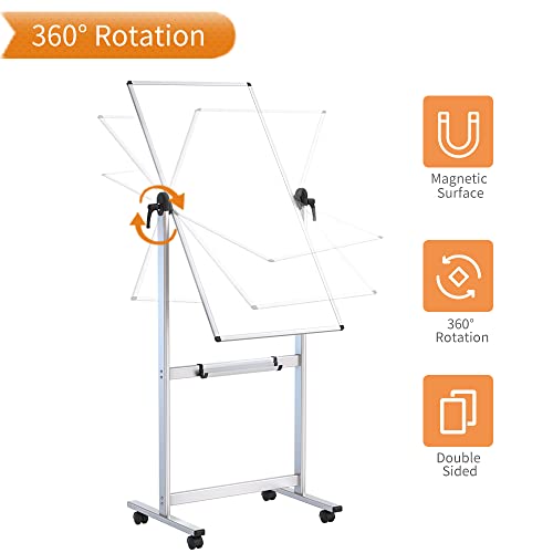 VIZ-PRO Double-Sided Magnetic Mobile Whiteboard 48 x 24 Inches, Portable & Lockable Castors