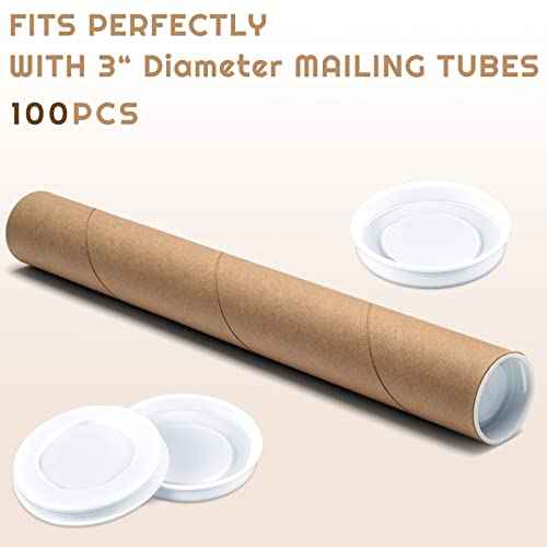 Taiyin 100 Pieces 3 Inch Mailing Tubes Plastic End Caps Cardboard Shipping Tube End Caps Plastic White End Caps for Mailing Tubes, Round