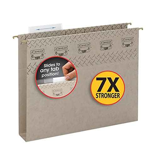 Smead TUFF Extra Capacity Box Bottom Hanging Folder, 2" Expansion, 1/3-Cut Easy Slide Tab, Letter Size, Steel Gray, 18 Per Box (64240)