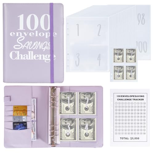 NICOOTH Purple Money Saving Binder with 100 Envelopes & Tracker - $5050 Challenge