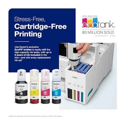 Epson EcoTank ET-2850 Wireless Color All-in-One Cartridge-Free Supertank Printer with Scan, Copy and Auto 2-Sided Printing - White, Medium