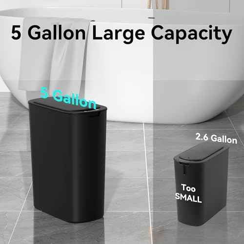 5 Gallon Motion Sensor Bathroom Trash Can Automatic Garbage Cans with Lid Touchless Smart Slim Plastic Trash Bin for Kitchen, Bedroom, Toilet, Office, Living Room