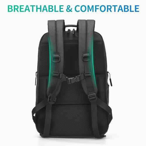 Expandable Business Backpack with 17" Laptop Compartment - Waterproof, Airline Approved, 33L-42L Capacity, for Work & Travel, Black