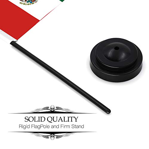 Anley Mexico Deluxe Desk Flag Set - 6x4 Inch Miniature Flag with 12-Inch Pole & Black Base - Vivid Color, Fade Resistant - Mexico Flag