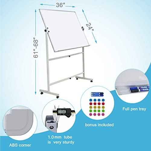 Mobile Whiteboard with Rolling Stand 36"x24" Portable Single-Sided Magnetic Dry Erase Board on Wheels Included 20 Magnets, 2 Markers & 1 Eraser