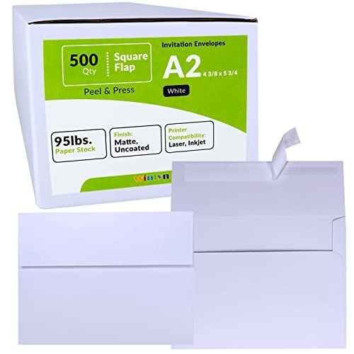 500 Pcs Bulk A2 Invitation Envelopes in White Peel & Press Self Seal 4 3/8 x 5 3/4 Square Flap Envelopes RSVP Return Envelopes 95lb. for Announcement Mailing 4x5 Greeting Cards Photo 1/4 Fold Cards