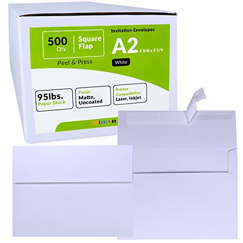Winlyn 500 Pcs A2 White Invitation Envelopes Self Seal RSVP Mailing