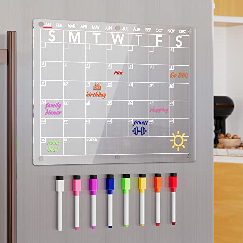 Neatsure 15x11 Inch Acrylic Magnetic Dry Erase Calendar - Monthly Fridge Planner with 8 Markers