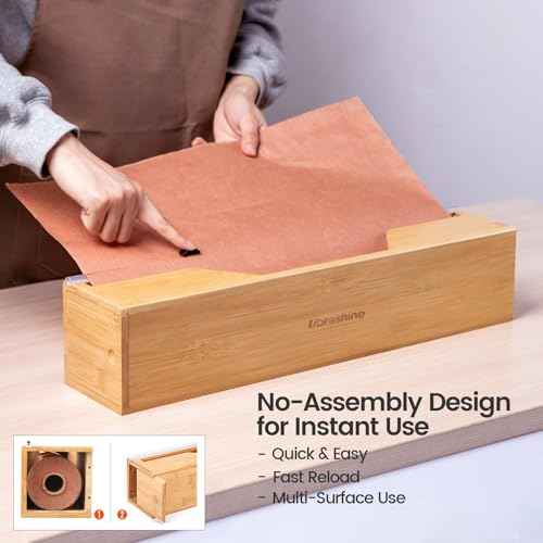 18 Inch Butcher Paper Dispenser with Cutter | Heavy-Duty Holder for Plastic Wrap, Foil, Freezer Paper & Kraft Rolls | Wall/Tabletop Bamboo Organizer | Kitchen, Crafting, Commercial Use