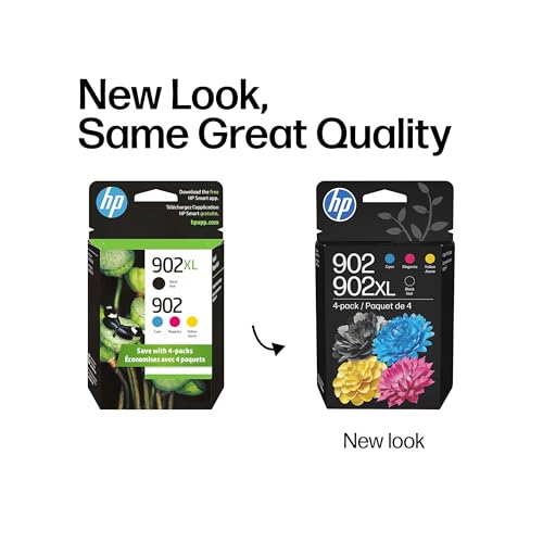 HP 902XL Black + Cyan Magenta Yellow Ink Cartridges for OfficeJet & Pro Printers (Black XL + CMY)