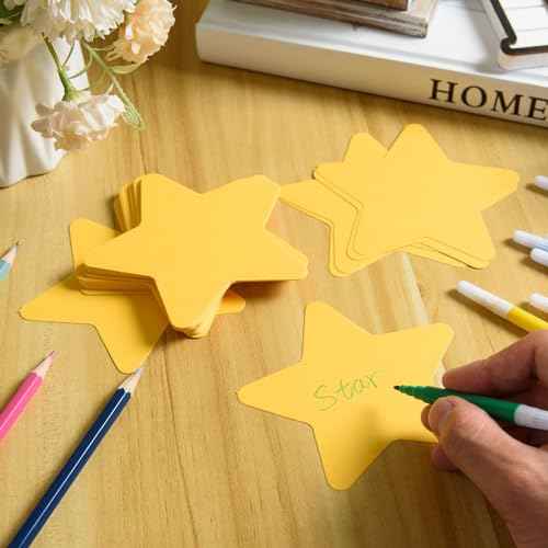 MixTeach 200 Pcs Gold Star Cutouts 4 Inch Paper Star Shapes Die Cut Yellow Double Sided Paper Star Classroom Decoration for Bulletin Board DIY Kids School Craft Projects Party Wall Decoration