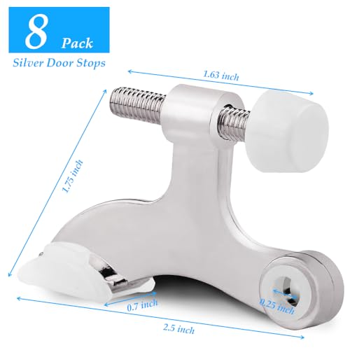 OBTANIM 8 Pack Heavy Duty Hinge Pin Door Stops with Rubber Bumpers – Silver