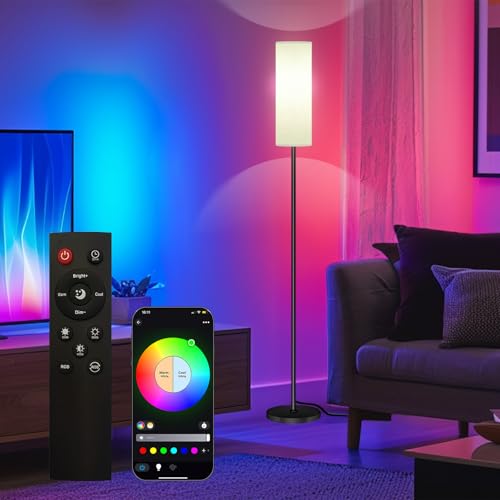 Qaubauyt White RGB Floor Lamp with APP Control Dimmable 67-Inch Tall Standing Lamp for Living Room & Bedroom