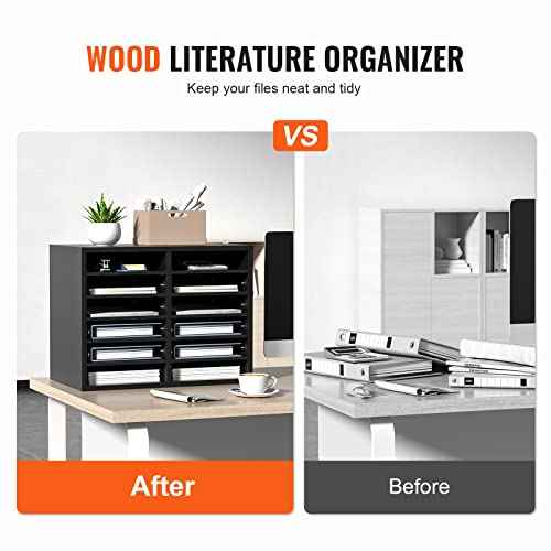VEVOR Literature Organizers, 12 Compartments Office Mailbox with Adjustable Shelves£¬Wood Literature sorter 20.4x12x16.1 inches for Office, Home, Classroom, Mailrooms Organization, EPA Certified Black