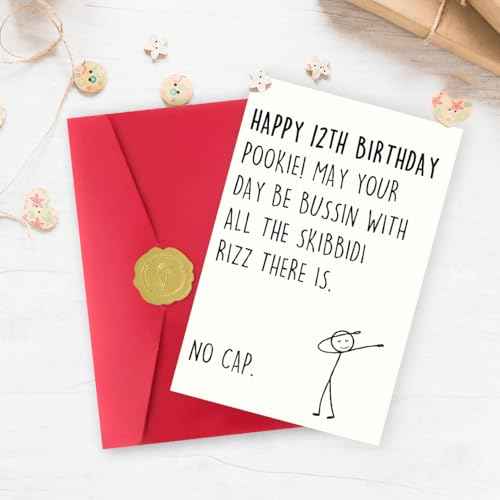 12th Birthday Card,12 Year Old Birthday Gifts & Decorations for Boys Girls Son Daughter Nephew Niece,Funny 12th Birthday Card for Him Her with Gen Z Teenagers Slang Meme-Inspired Design