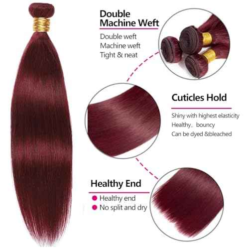 #99J Bundles Human Hair Straight Bundles 34 Inch Burgundy Straight Bundle Unprocessed Brazilian Virgin Weave Hair 1 Bundle 50 Gram Per Bundle