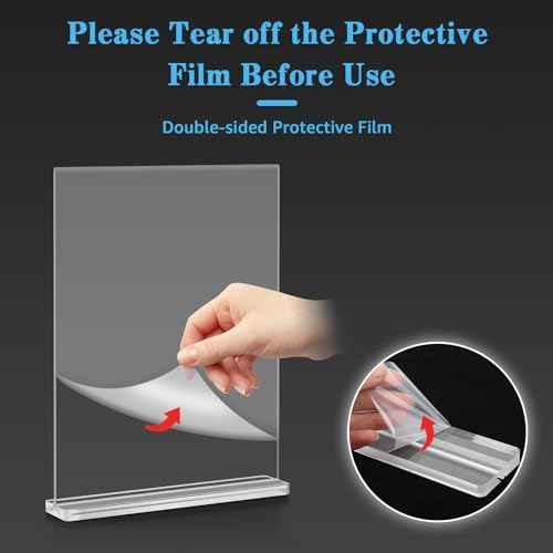 Smarpau 5x7 Acrylic Sign Holder, 12 Pack Double Sided Clear Display Stands, Vertical Table Number Holders, Plastic Picture Frames, Flyer Menu Brochure Sign Holder for Office, Show Fair, Restaurants