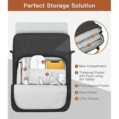 MoKo 15 Inch Laptop Sleeve Bag Fits MacBook Air 15" M2 2023, MacBook Pro 14" M2 2023, Galaxy Tab S9 Utra 14.6" 2023, Handle Carrying Case with Shoulder Strap, Black & Gray