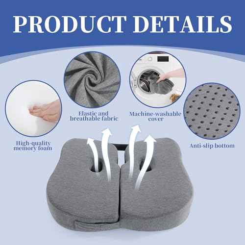 BALAPET Foldable Sit Bone Seat Cushion for Pressure Relief, Memory Foam Comfort Ischial Tuberosity Seat Pillow for Hip, Butt, Hamstrings, and Sciatica Pain Relief, Breathable &Machine Wash Cover