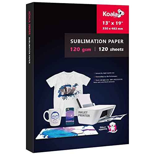 Koala Sublimation Paper 13x19 Inch 120gsm 120 Sheets, Apply for personalize Tumbler, Light Colored T-shirts and Other Sublimation Blanks, ONLY Compatible with Sublimation Ink