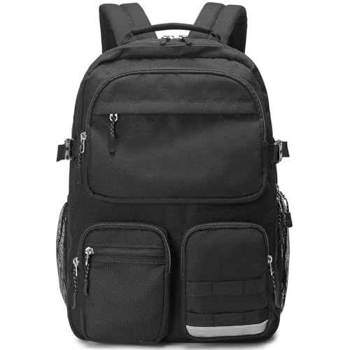 Lohol Water Resistant Backpack with Multifunctional Pockets for Teens, Durable Bookbag fits 15.6 inch Laptop for School Travel College, 25L (Black)