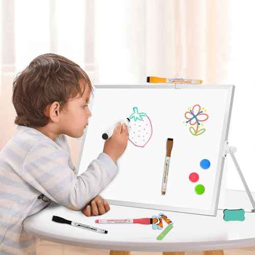 Dry Erase Magnetic White Board, 16" x 12" Double-Sided Desktop Whiteboard with Stand, Portable Small Whiteboard Set for Drawing, Office, Home, School