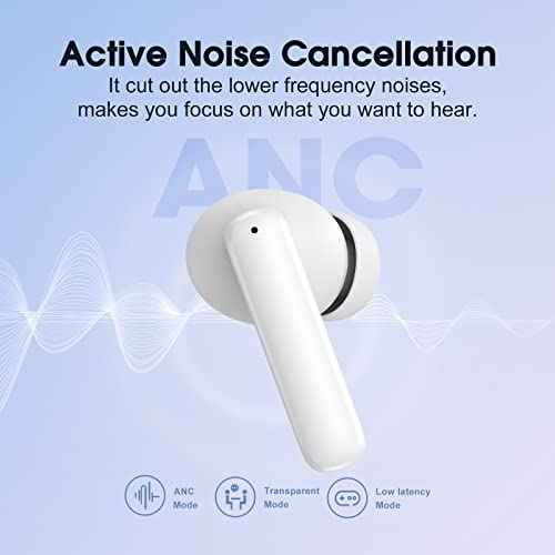 QCY T13 ANC Active Noise Cancelling Wireless Earbuds, Bluetooth 5.3 Headphones with 30H Playtime Charging Case, IPX5 Waterproof Ear Buds for iPhone and Android, White