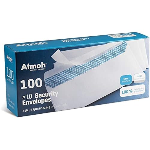 Aimoh #10 Security Self Seal Envelopes ? 100 Qty |No Window, EnveGuard, 4¨û x 9¨ö", White, 24 LB, 100 Count (34100)