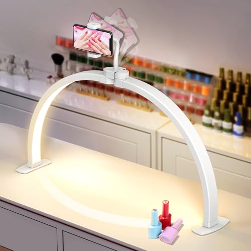 Yokilly Foldable 29-Inch Half Moon Nail Desk Light White - Adjustable, Energy-Efficient LED for Nail Art