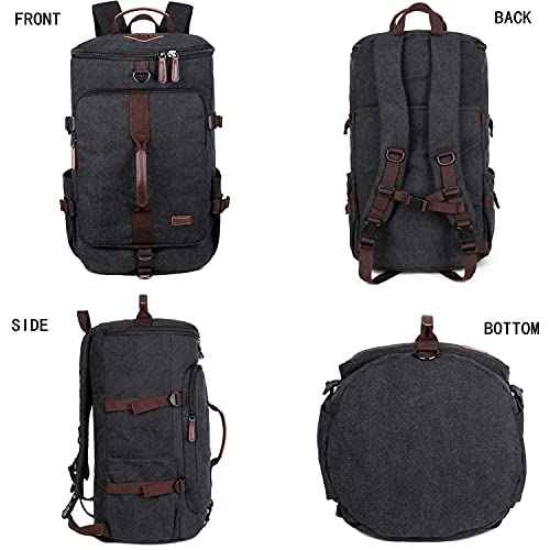 BAOSHA Canvas Weekender Travel Duffel Backpack Hybrid Hiking Rucksack Laptop Backpack for Outdoor Sports Gym HB-26(Black)