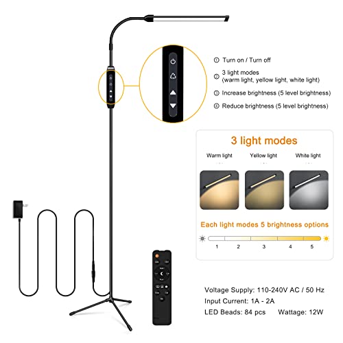 EBEST Led Floor Lamp with Remote LED lamp lash Light for Eyelash Extensions Craft Task Lamps Floor Standing Light Gooseneck Dimmable Reading lamp Eyelash Lamp for Lashes Makeup
