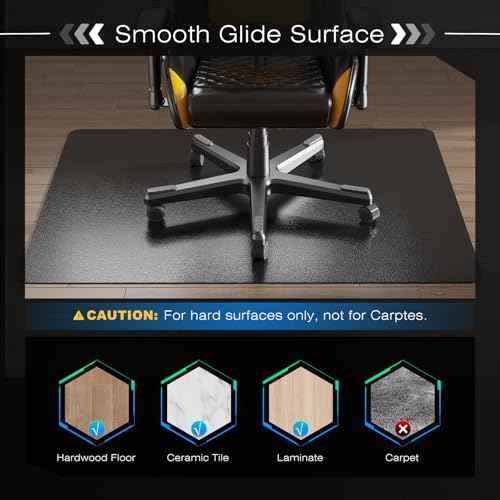 Chair Mat for Hardwood Floor, 36" x 28" Easy Glide Desk Chair Mat for Rolling Chair, Anti-Slip Floor Protector Computer Desk Mat, Vinyl Floor Mat for Gaming Room Home Office, Black