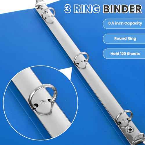 Henoyso 16 Pcs 1/2 Inch 3 Ring Binder with Clear Cover Plastic Flexible Fit Letter Size 8.5" x 11" Paper Holds 100 Sheets Versatile Binders for School Office Home,1 Pocket (Blue)
