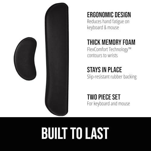 GORILLA GRIP Set of 2 Memory Foam Wrist Rests for Keyboard & Mouse, Black