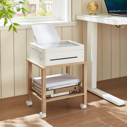 2 Tier Printer Stand with Storage,Under Desk Shelf Printer Table,Small Printer Stand with Wheels,Rolling Printer Cart for Office