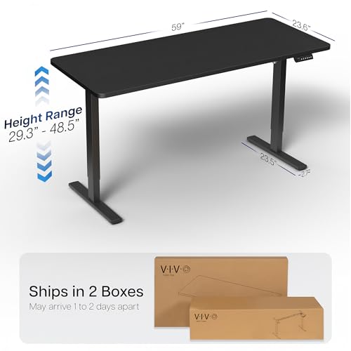 VIVO Electric 60 x 24 in Standing Desk, Memory Height Adjustment, 1B Series, One-Piece Black Top, Black Frame, DESK-KIT-1B6B