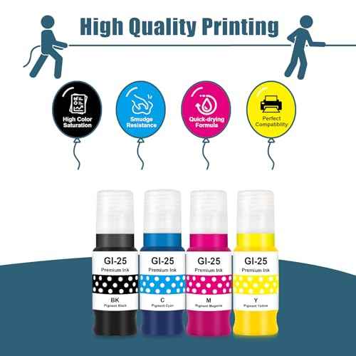 GI-25 Ink Bottles GX1020 Ink Compatible Replacement for Canon GI25 Ink Refill Bottles for MegaTank MAXIFY GX2020 GX1020 Printers (4-Pack Pgiment GI 25 Ink, Black, Cyan, Magenta, Yellow)
