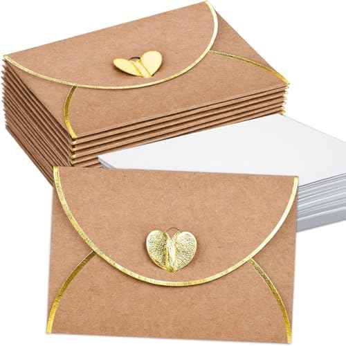 30 Pcs Mini Envelopes With Gold Heart Shaped Clasp, Mini Envelopes With Blank Cards For Wedding Birthday Greeting Cards Graduation£¨4.13 x 2.76 inch£©