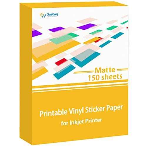 Gwybkq Premium Printable Vinyl for Inkjet Printer 150 Matte Sticker Papers 8.5¡¯¡¯x11¡¯¡¯ Waterproof White Labels Decal Paper for Cricut