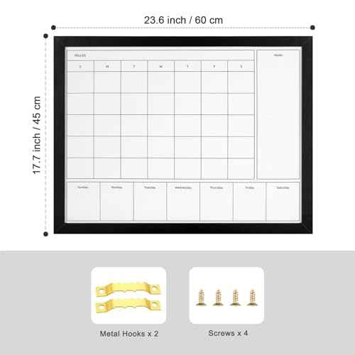 3-in-1 Dry Erase Calendar for Wall, 23.6x17.7 inches Magnetic Surface Monthly & Weekly Planner Whiteboard, Dry Erase Board with Black Wood Frame, Hanging White Board Calendar(YL+ZL-BK,4560)