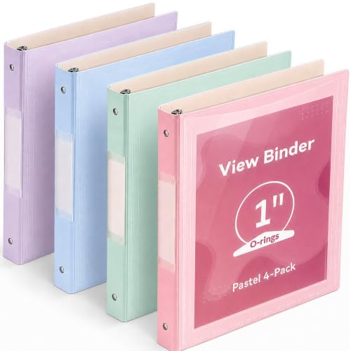 SortRax 1-Inch 3-Ring Binders Set of 4 Pastel Clear View School Supplies